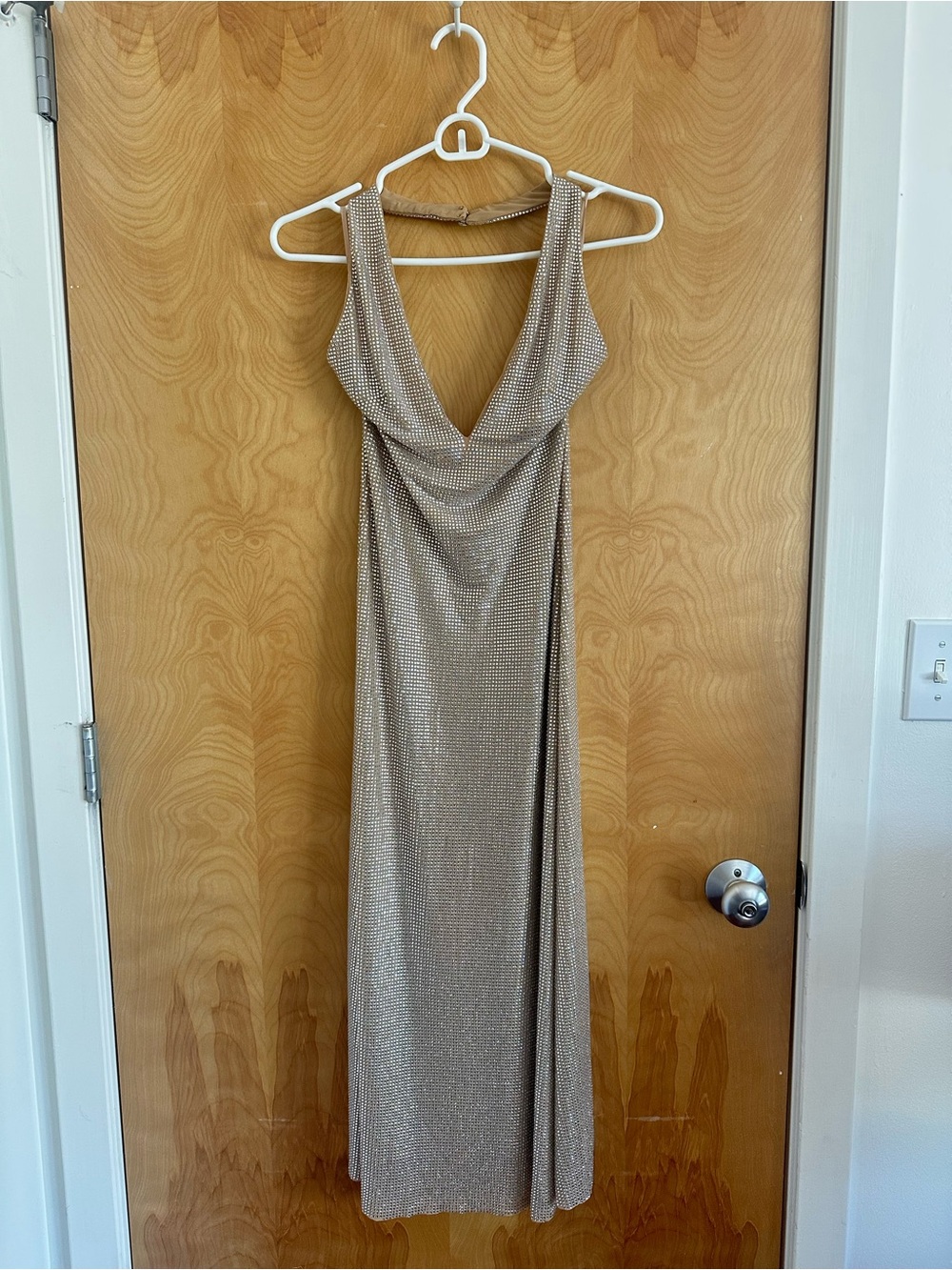 Meshki Genie - Nude XS - Metallic Champagne-Beige Sleeveless Maxi Dress